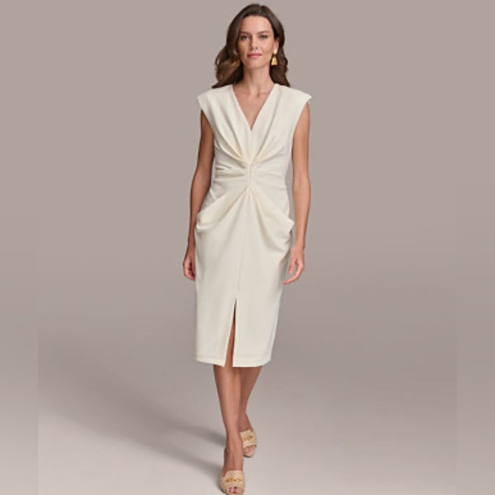 Donna Karan Women's Pleat-Front Cap-Sleeve Sheath Dress Size 2 NWT